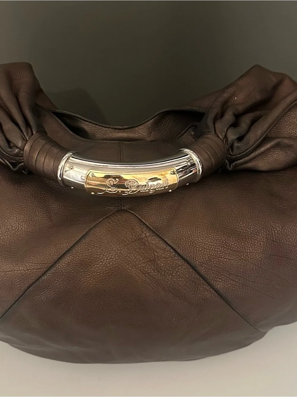 Bvlgari Chocolate Brown Leather Hobo Mombasa Silver Tone Handle Bag Bulgari Vtg